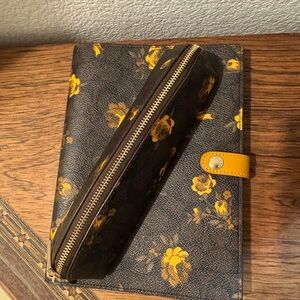 NWT Coach Yellow Floral Signature Canvas Notebook and Matching Pencil Case